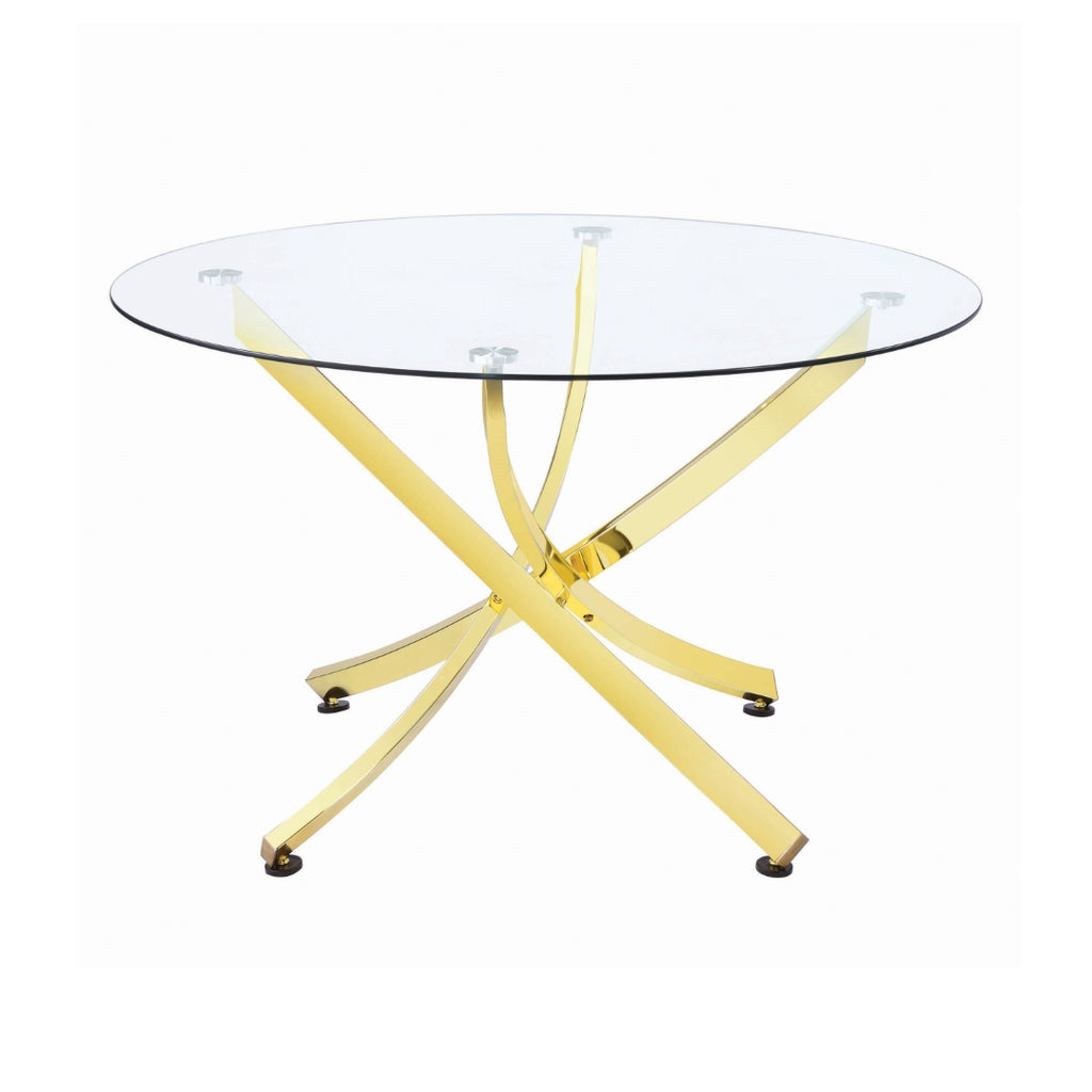 Chanel Contemporary Round Dining Table Brass and Clear