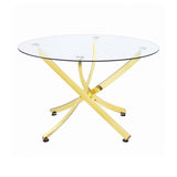 Chanel Round Dining Table with Brass Frame & Clear Glass Top - Modern Glamour for Your Home