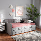 Baxton Studio Jona Modern and Contemporary Transitional Grey Velvet Fabric Upholstered and Button Tufted Twin Size Daybed with Trundle