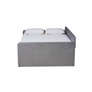 Baxton Studio Jona Modern and Contemporary Transitional Grey Velvet Fabric Upholstered and Button Tufted Queen Size Daybed with Trundle