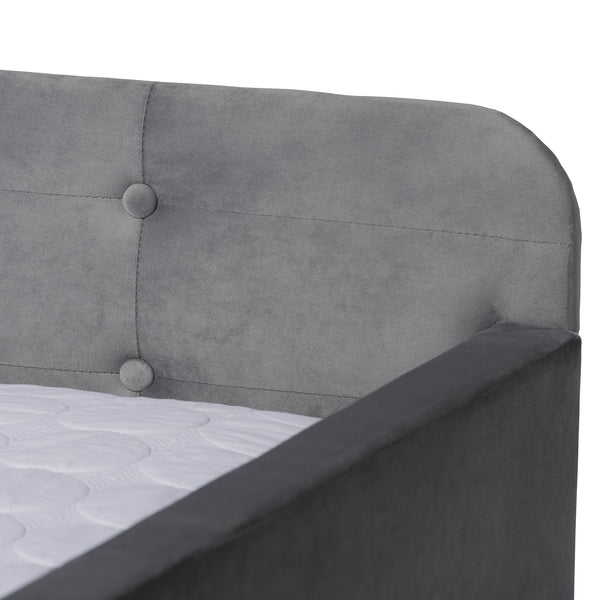 Baxton Studio Jona Modern and Contemporary Transitional Grey Velvet Fabric Upholstered and Button Tufted Queen Size Daybed with Trundle