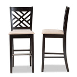 Baxton Studio Jason Modern and Contemporary Sand Fabric Upholstered and Espresso Brown Finished Wood 2-Piece Bar Stool Set