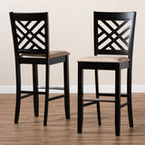 Baxton Studio Jason Modern and Contemporary Sand Fabric Upholstered and Espresso Brown Finished Wood 2-Piece Bar Stool Set