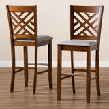 Baxton Studio Jason Modern and Contemporary Grey Fabric Upholstered and Walnut Brown Finished Wood 2-Piece Bar Stool Set