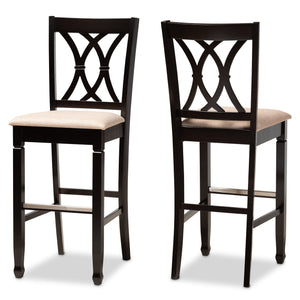 Baxton Studio Calista Modern and Contemporary Sand Fabric Upholstered and Espresso Brown Finished Wood 2-Piece Bar Stool Set