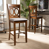 Baxton Studio Carson Modern and Contemporary Grey Fabric Upholstered and Walnut Brown Finished Wood 2-Piece Bar Stool Set