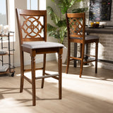 Baxton Studio Alexandra Modern and Contemporary Grey Fabric Upholstered and Walnut Brown Finished Wood 2-Piece Bar Stool Set