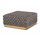 Noah Luxe and Glam Grey Velvet Fabric Upholstered and Gold Finished Square Cocktail Ottoman