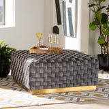 Baxton Studio Noah Luxe and Glam Grey Velvet Fabric Upholstered and Gold Finished Square Cocktail Ottoman