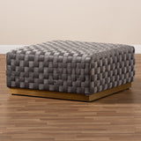 Baxton Studio Noah Luxe and Glam Grey Velvet Fabric Upholstered and Gold Finished Square Cocktail Ottoman