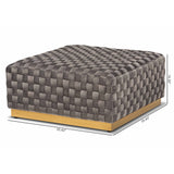 Baxton Studio Noah Luxe and Glam Grey Velvet Fabric Upholstered and Gold Finished Square Cocktail Ottoman