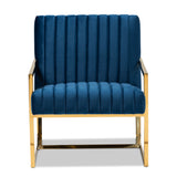 Baxton Studio Janelle Luxe and Glam Royal Blue Velvet Fabric Upholstered and Gold Finished Living Room Accent Chair