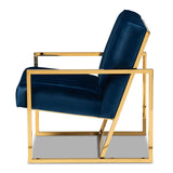 Baxton Studio Janelle Luxe and Glam Royal Blue Velvet Fabric Upholstered and Gold Finished Living Room Accent Chair