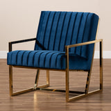 Baxton Studio Janelle Luxe and Glam Royal Blue Velvet Fabric Upholstered and Gold Finished Living Room Accent Chair