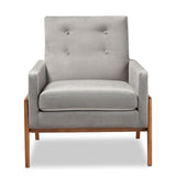 Baxton Studio Perris Mid-Century Modern Grey Velvet Fabric Upholstered and Walnut Brown Finished Wood Lounge Chair