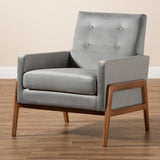 Baxton Studio Perris Mid-Century Modern Grey Velvet Fabric Upholstered and Walnut Brown Finished Wood Lounge Chair