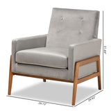 Baxton Studio Perris Mid-Century Modern Grey Velvet Fabric Upholstered and Walnut Brown Finished Wood Lounge Chair