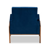 Baxton Studio Perris Mid-Century Modern Navy Blue Velvet Fabric Upholstered and Walnut Brown Finished Wood Lounge Chair