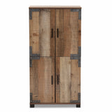 Baxton Studio Cyrille Modern and Contemporary Farmhouse Rustic Finished Wood 4-Door Shoe Cabinet