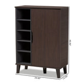 Idina Mid-Century Modern Two-Tone Dark Brown and Grey Finished Wood 1-Door Shoe Cabinet