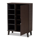 Idina Mid-Century Modern Two-Tone Dark Brown and Grey Finished Wood 1-Door Shoe Cabinet