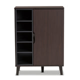 Idina Mid-Century Modern Two-Tone Dark Brown and Grey Finished Wood 1-Door Shoe Cabinet