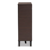 Idina Mid-Century Modern Two-Tone Dark Brown and Grey Finished Wood 1-Door Shoe Cabinet