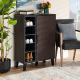 Idina Mid-Century Modern Two-Tone Dark Brown and Grey Finished Wood 1-Door Shoe Cabinet