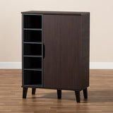 Idina Mid-Century Modern Two-Tone Dark Brown and Grey Finished Wood 1-Door Shoe Cabinet