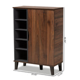 Idina Mid-Century Modern Two-Tone Walnut Brown and Grey Finished Wood 1-Door Shoe Cabinet