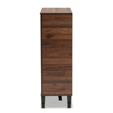 Idina Mid-Century Modern Two-Tone Walnut Brown and Grey Finished Wood 1-Door Shoe Cabinet