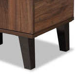 Idina Mid-Century Modern Two-Tone Walnut Brown and Grey Finished Wood 1-Door Shoe Cabinet