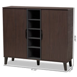 Idina Mid-Century Modern Two-Tone Dark Brown and Grey Finished Wood 2-Door Shoe Cabinet