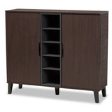 Idina Mid-Century Modern Two-Tone Dark Brown and Grey Finished Wood 2-Door Shoe Cabinet