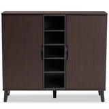 Idina Mid-Century Modern Two-Tone Dark Brown and Grey Finished Wood 2-Door Shoe Cabinet