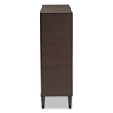 Idina Mid-Century Modern Two-Tone Dark Brown and Grey Finished Wood 2-Door Shoe Cabinet