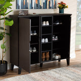 Idina Mid-Century Modern Two-Tone Dark Brown and Grey Finished Wood 2-Door Shoe Cabinet