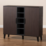 Idina Mid-Century Modern Two-Tone Dark Brown and Grey Finished Wood 2-Door Shoe Cabinet