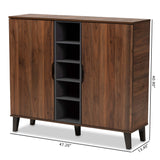 Idina Mid-Century Modern Two-Tone Walnut Brown and Grey Finished Wood 2-Door Shoe Cabinet