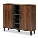 Idina Mid-Century Modern Two-Tone Walnut Brown and Grey Finished Wood 2-Door Shoe Cabinet