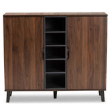 Idina Mid-Century Modern Two-Tone Walnut Brown and Grey Finished Wood 2-Door Shoe Cabinet