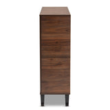 Idina Mid-Century Modern Two-Tone Walnut Brown and Grey Finished Wood 2-Door Shoe Cabinet