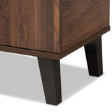 Idina Mid-Century Modern Two-Tone Walnut Brown and Grey Finished Wood 2-Door Shoe Cabinet