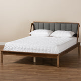 Baxton Studio Helsa Mid-Century Modern Dark Grey Fabric Upholstered and Walnut Finished King Size Platform Bed