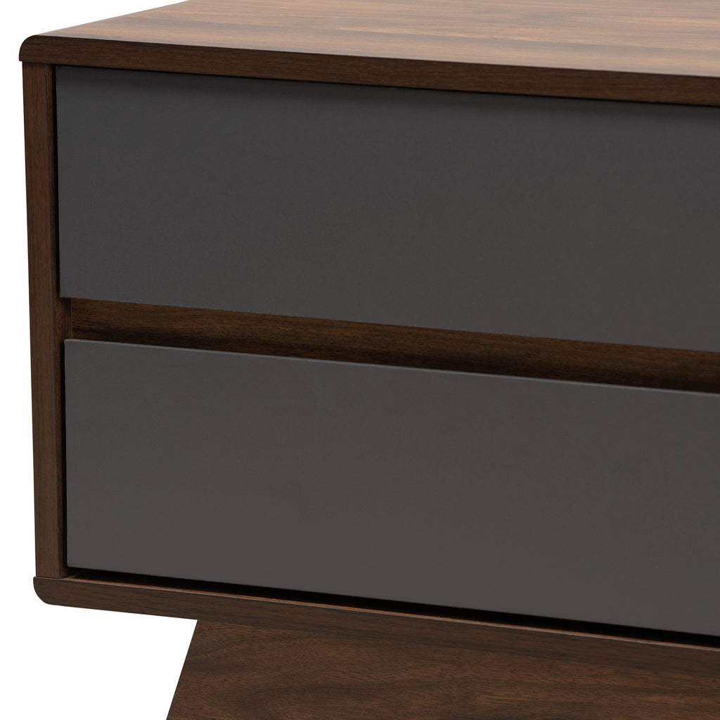 Koji Mid-Century Modern Two-Tone Grey and Walnut Finished Wood 2-Drawer TV Stand