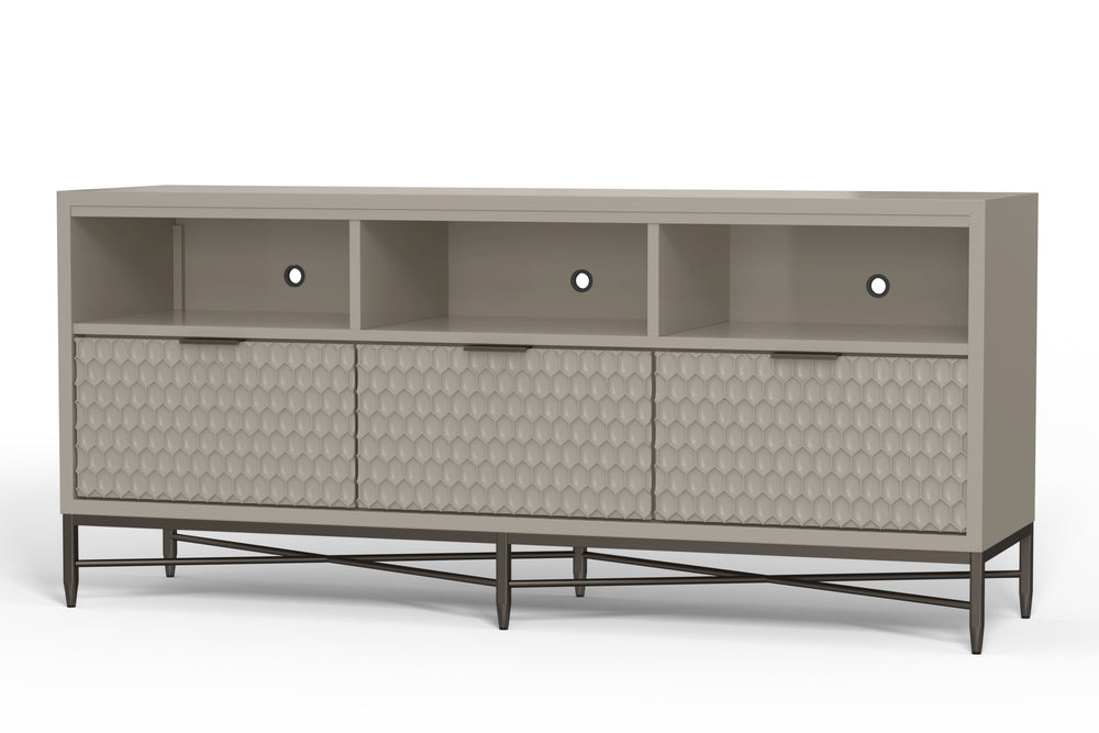 Milo TV Console in Taupe - Modern Design with Textured Drawers, Mahogany Finish & Ample Storage Space
