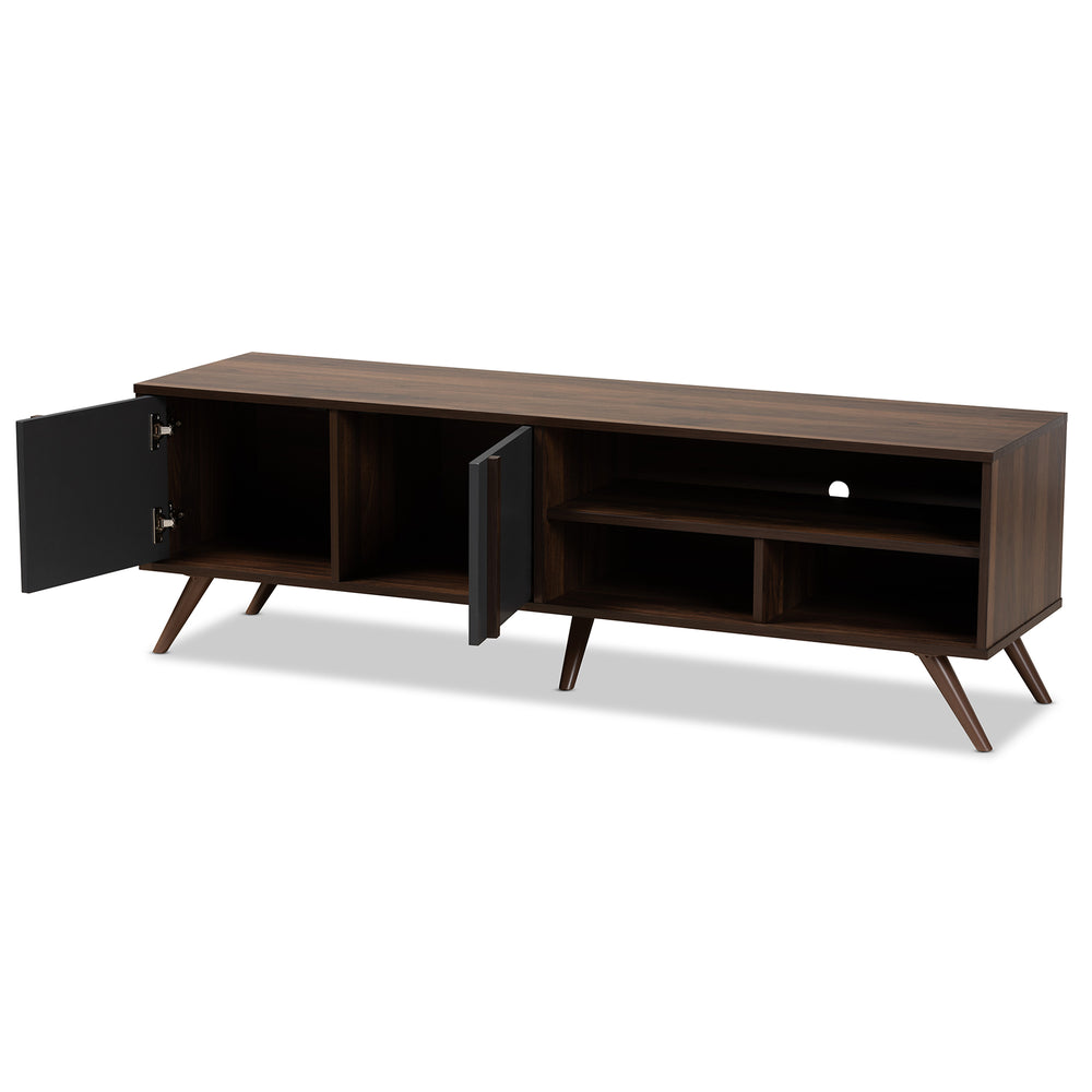 Naoki Modern and Contemporary Two-Tone Grey and Walnut Finished Wood 2-Door TV Stand