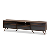 Naoki Modern and Contemporary Two-Tone Grey and Walnut Finished Wood TV Stand with Drop-Down Compartments