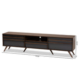 Naoki Modern and Contemporary Two-Tone Grey and Walnut Finished Wood TV Stand with Drop-Down Compartments