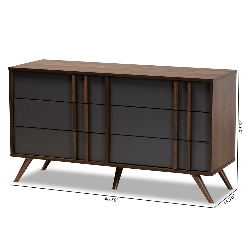 Naoki Modern and Contemporary Two-Tone Grey and Walnut Finished Wood 6 ...